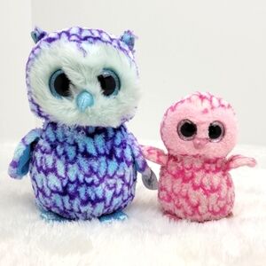 Ty Beanie Boo Plush Owl Oscar Pinky Set Stuffed Animals Blue Pink